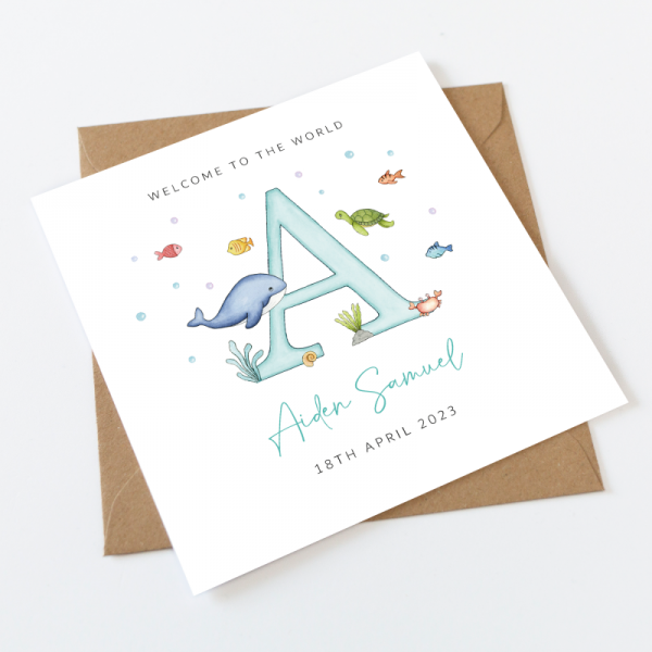Personalised New Baby Card  For Girl or Boy - Under the Sea