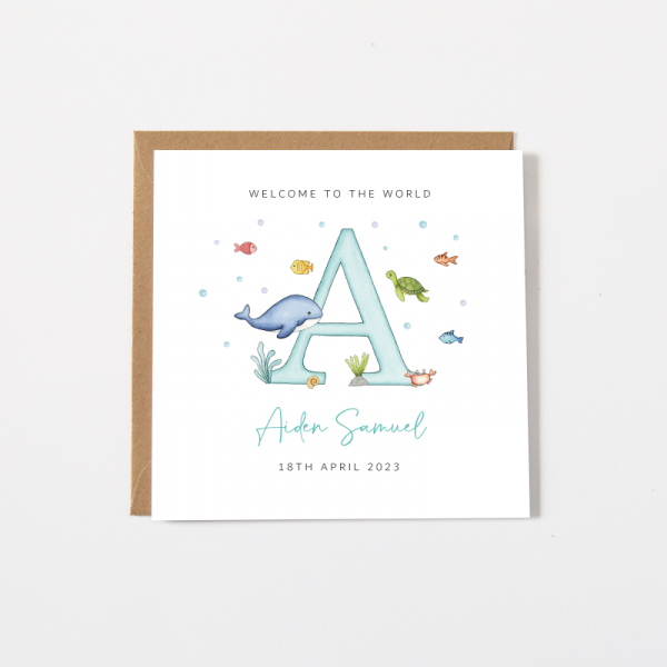 Personalised New Baby Card  For Girl or Boy - Under the Sea
