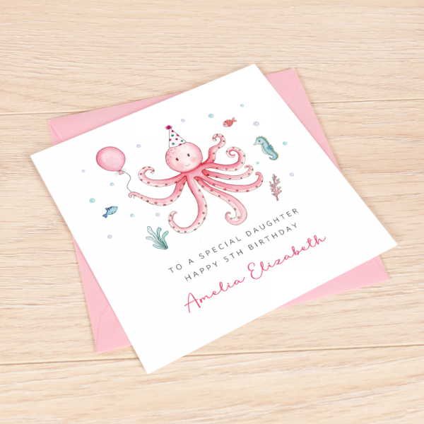 Girls Birthday Card - Octopus under the ocean