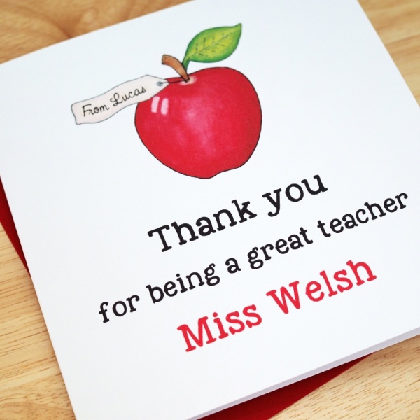 Personalised Teacher Thank You Card - Apple