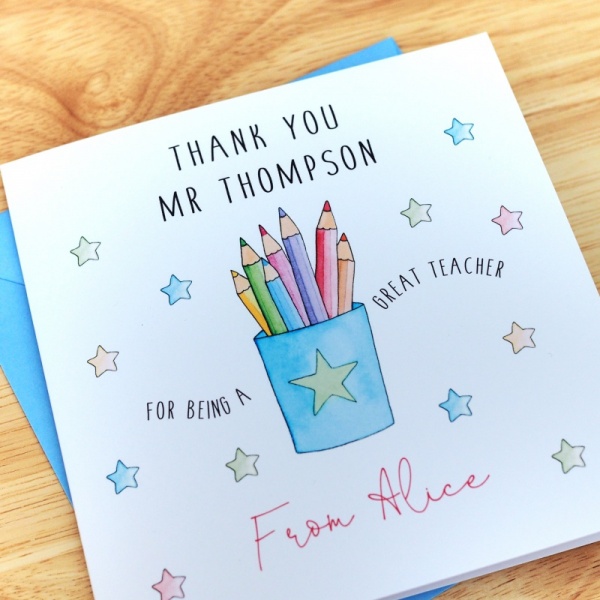 Personalised Teacher Thank You Card - Teacher, Teaching Assistant, Pencil Pot