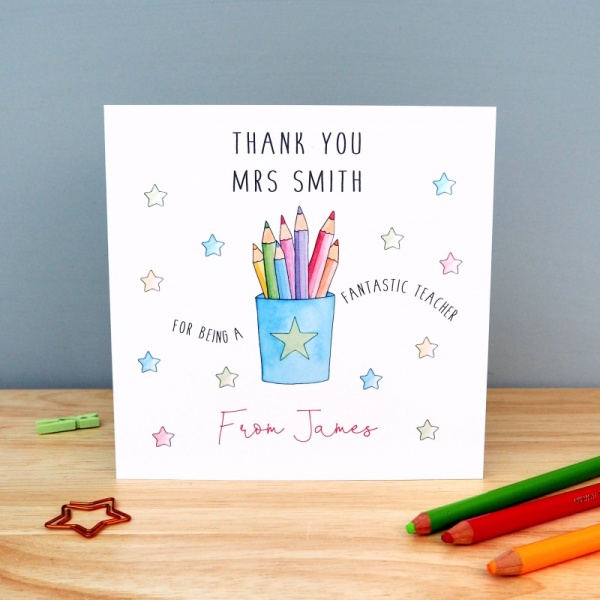 Personalised Teacher Thank You Card - Teacher, Teaching Assistant, Pencil Pot