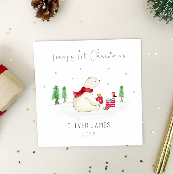 Personalised Boys 1st Christmas Card - First Christmas Card - Polar Bear