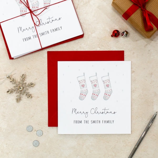 Personalised Family Christmas Card Packs - Pack of Stocking Christmas Cards