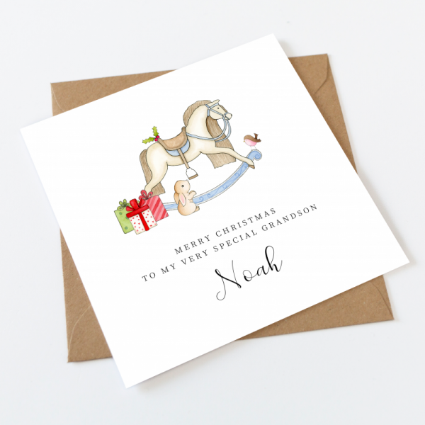 Personalised Christmas Card - Rocking Horse For A Boy or Girl