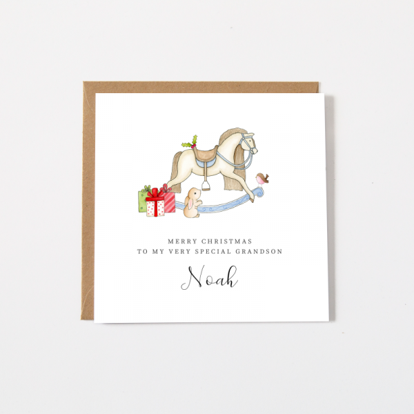 Personalised Christmas Card - Rocking Horse For A Boy or Girl