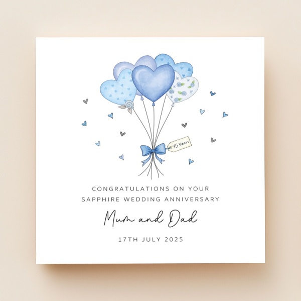Personalised Sapphire Wedding Anniversary Card, 45th Anniversary