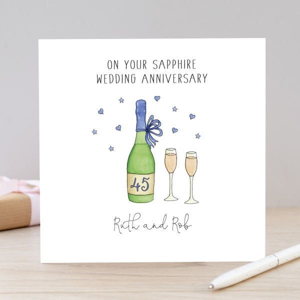 Handmade Personalised Sapphire Wedding Anniversary Card 45th or 65th ...