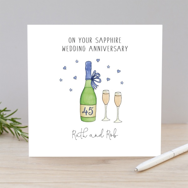 WHITE COTTON CARDS Grußkarte Zum 45. Hochzeitstag – „Sapphire Anniversary“ Mit Love-Design, Handgefertigt, 16x16 Cm
