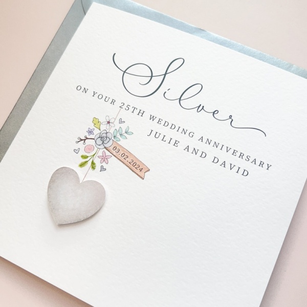 Personalised 25th Wedding Anniversary Card - Silver Anniversary Card