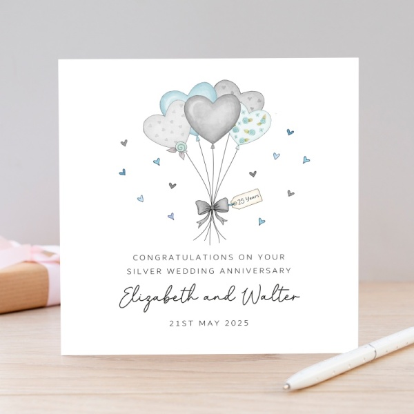 Handmade Personalised Silver Wedding Anniversary Card - Just For Cards ...