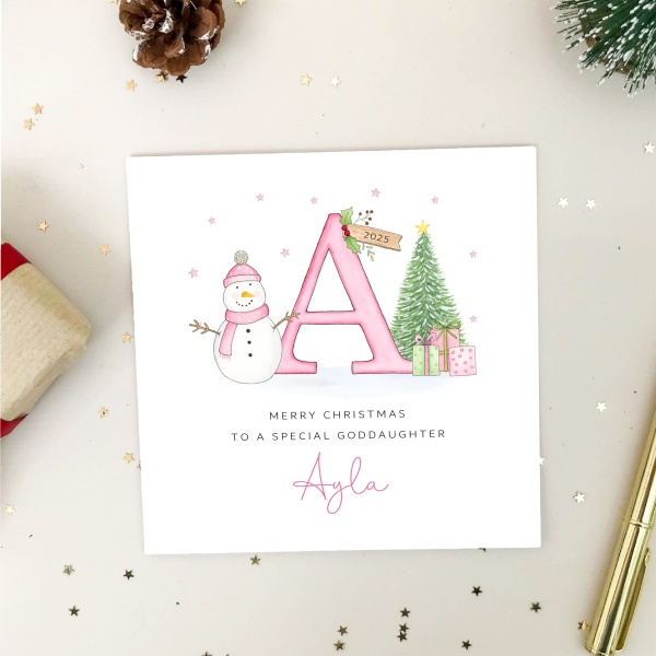 Personalised Girls Christmas Card - Snowman Initial Letter - Just For ...