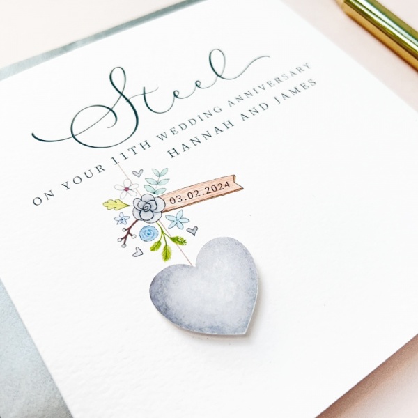Personalised 11th Wedding Anniversary Card - Steel Anniversary Card