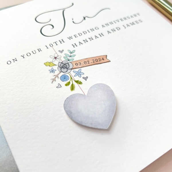 Personalised 10th Wedding Anniversary Card - Tin Anniversary Card