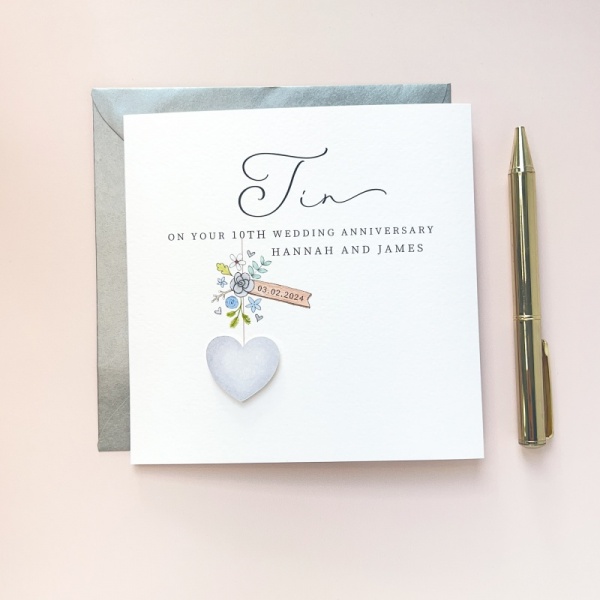 Personalised 10th Wedding Anniversary Card - Tin Anniversary Card