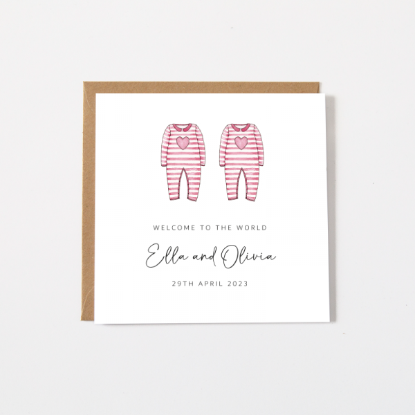 Handmade Personalised Baby Twins Card