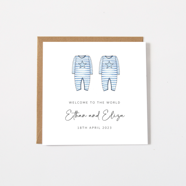 Handmade Personalised Baby Twins Card