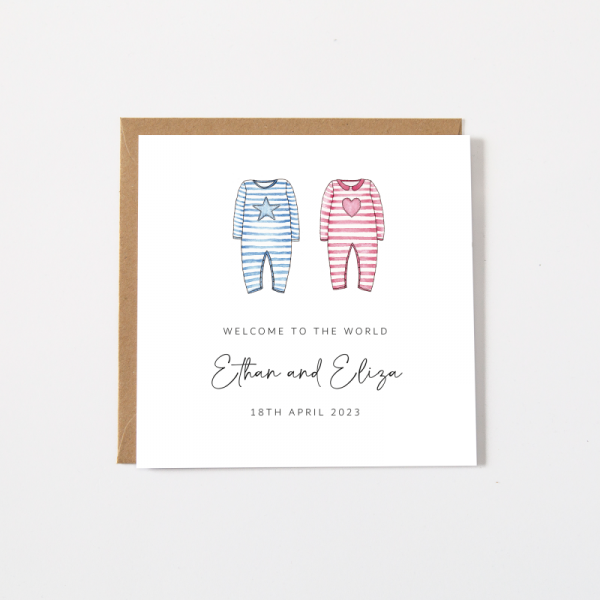 Handmade Personalised Baby Twins Card