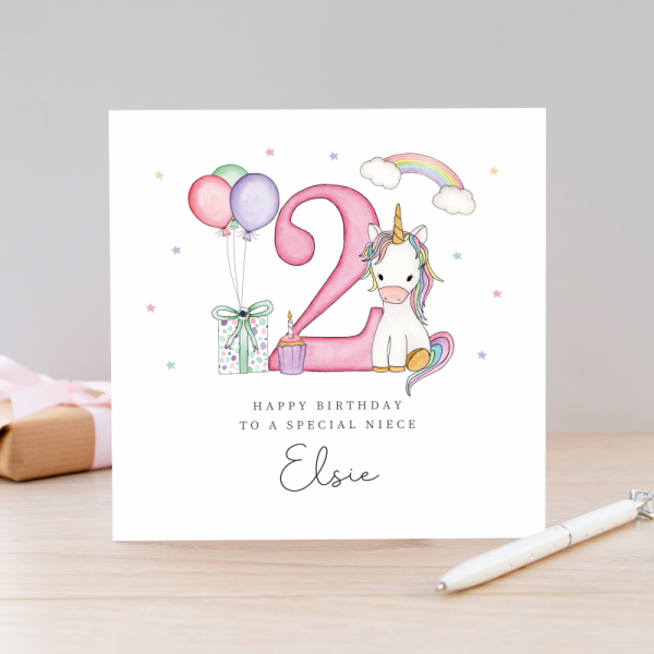 Handmade Personalised Unicorn Birthday Card. 2nd, 3rd, 4th, 5th, 6th, 7th, 8th, 9th