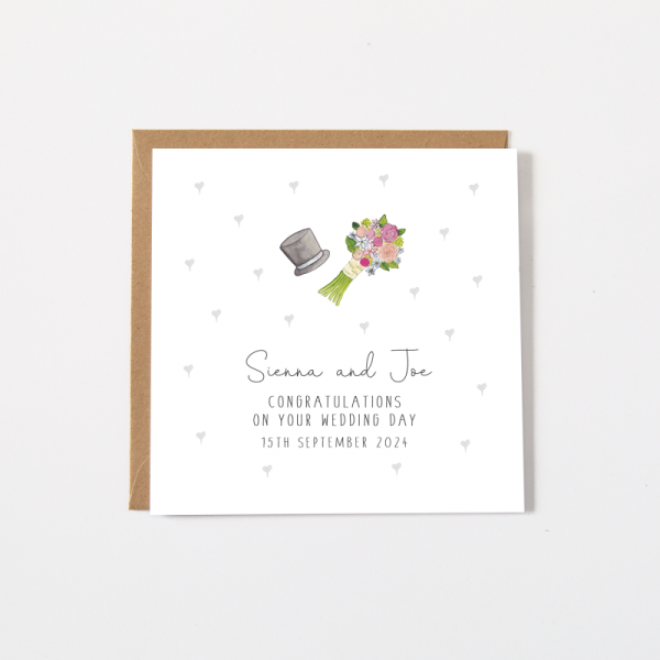 Personalised Wedding Day Card - Bouquet and hat
