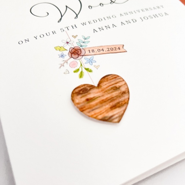 Personalised 5th Wedding Anniversary Card - Wood Anniversary Card