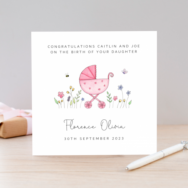 Personalised New Baby Girl Card