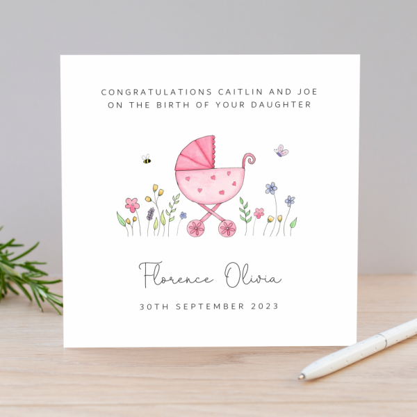 Personalised New Baby Girl Card