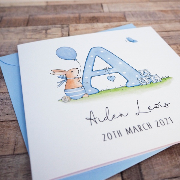 Personalised Baby Boy Card - Alphabet Letter