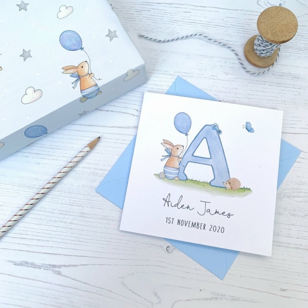 Personalised Baby Boy Card - Alphabet Letter