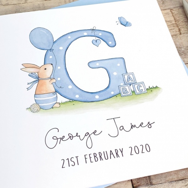 Personalised Baby Boy Card - Alphabet Letter