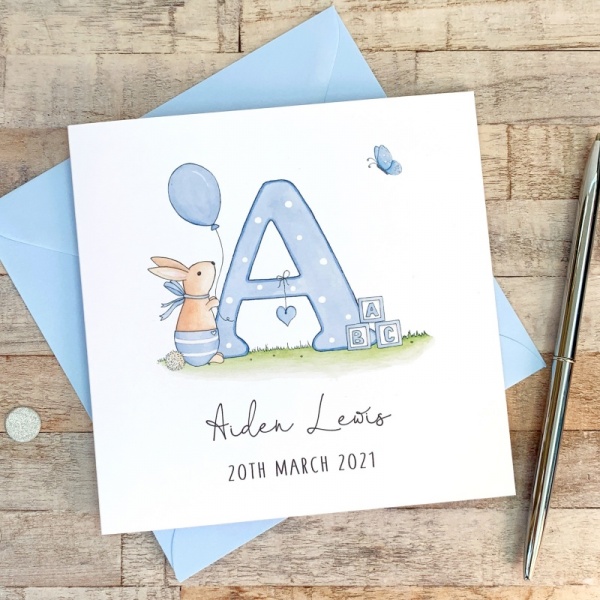 Personalised Baby Boy Card - Alphabet Letter