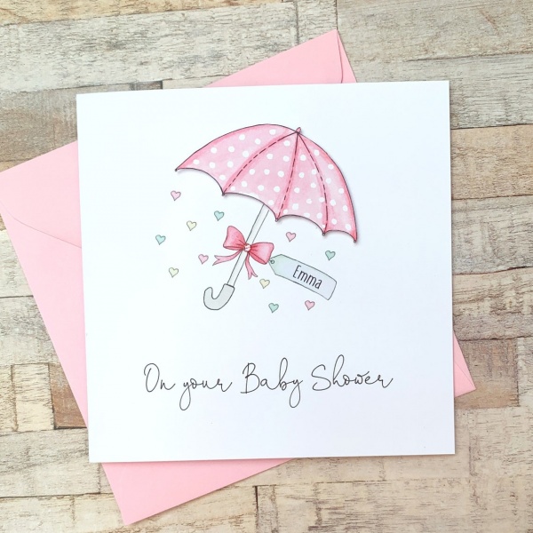 Personalised Handmade Baby Shower Card  Pink