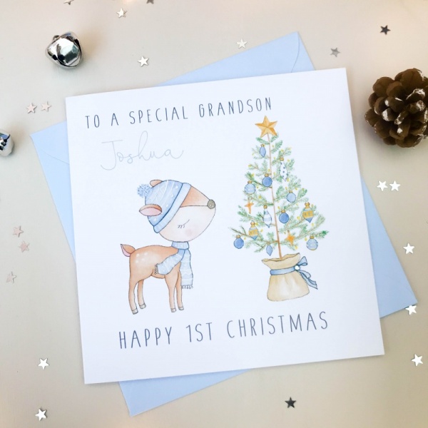 Personalised Boys First Christmas Card - Deer