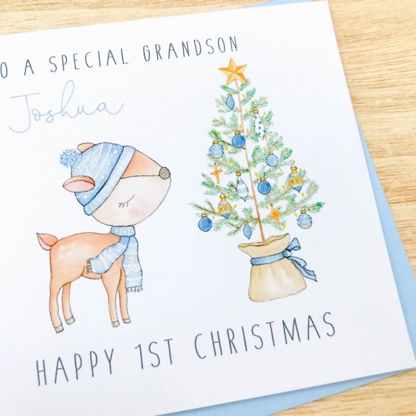 Personalised Boys First Christmas Card - Deer