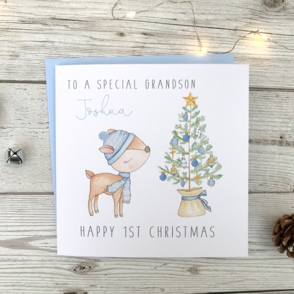Personalised Boys First Christmas Card - Deer