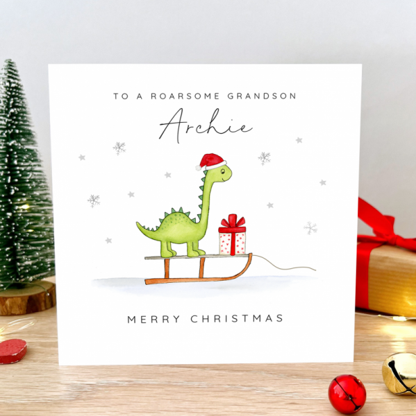 Personalised Boys Dinosaur Christmas Card - Girls Dinosaur Christmas Card