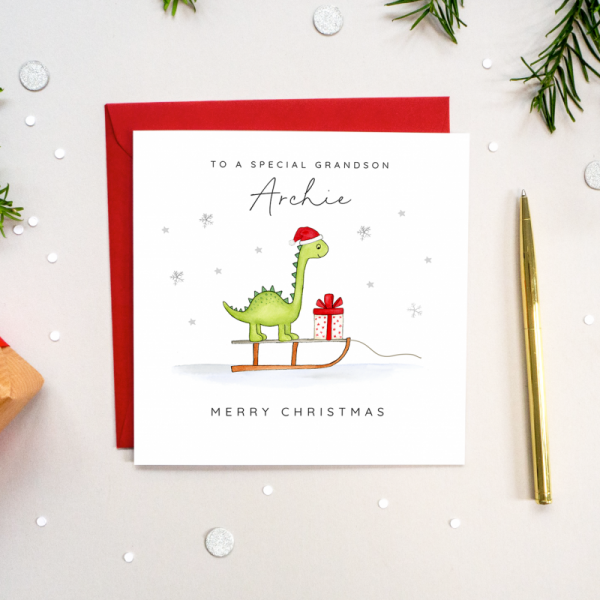 Personalised Boys Dinosaur Christmas Card - Girls Dinosaur Christmas Card