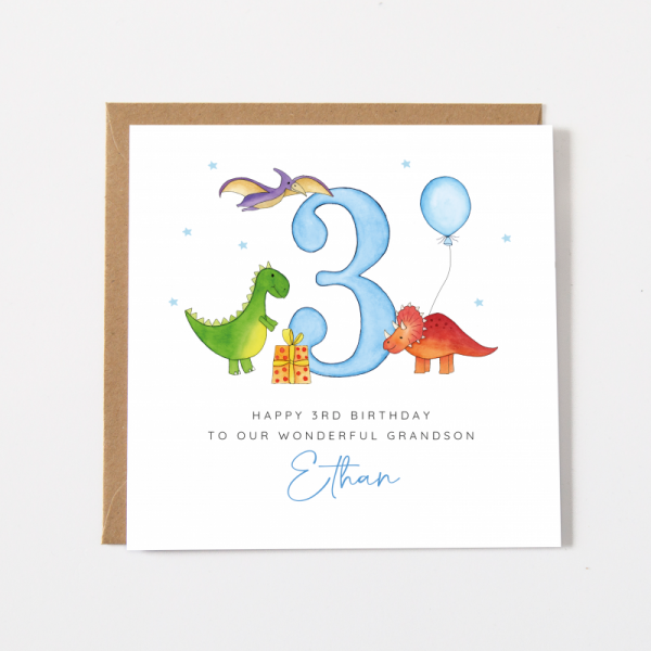 Personalised Dinosaur Boys Birthday Card  - Any age