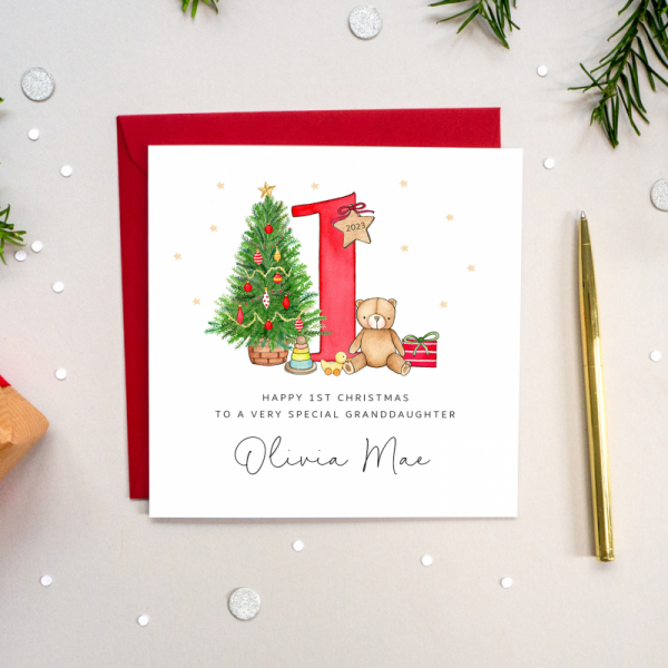 Personalised 1st Christmas Card For A Boy or Girl - Teddy