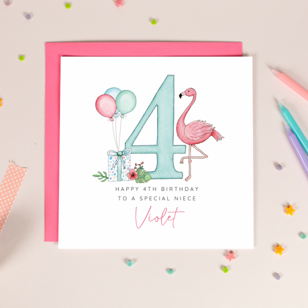 Girls Flamingo Birthday Card - 1st, 2nd, 3rd, 4th, 5th, 6th, 7th, 8th, 9th