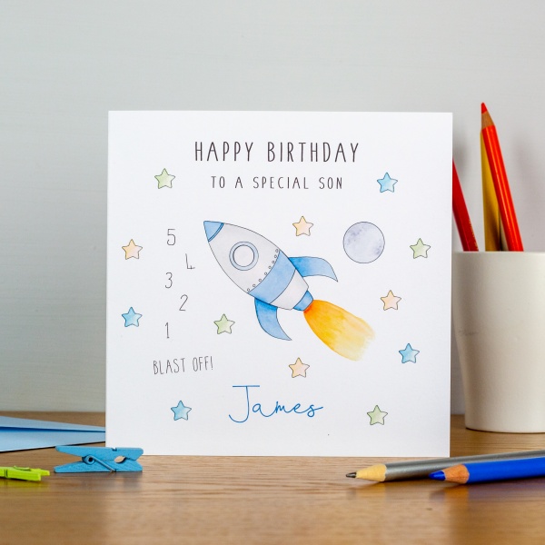 Personalised Boys Birthday Card  Rocket Birthday Card