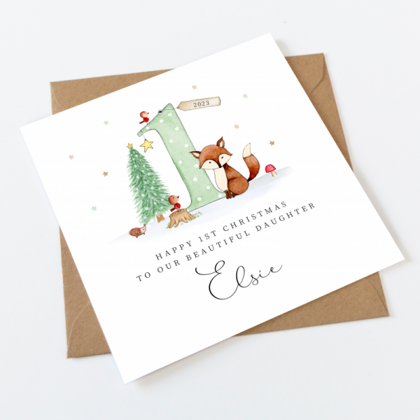 Personalised 1st Christmas Card For A Boy or Girl - Fox