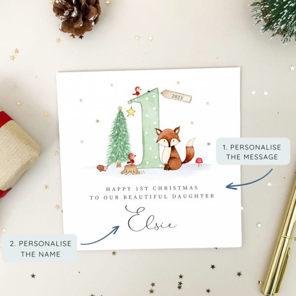 Personalised 1st Christmas Card For A Boy or Girl - Fox