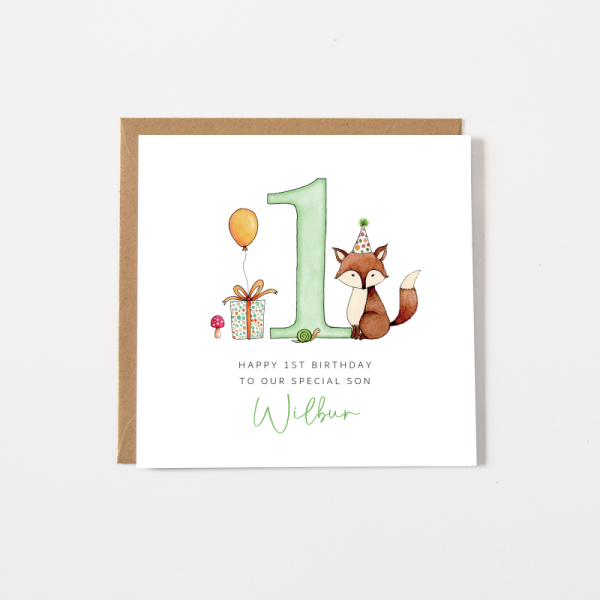 Personalised Boys 1st Birthday Card - Fox