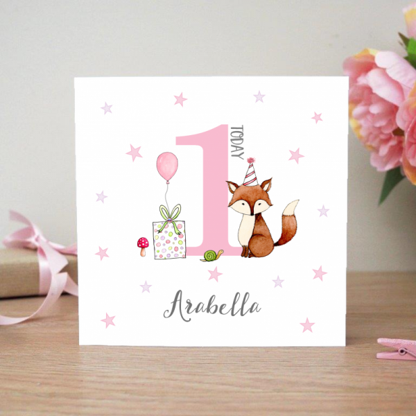 Personalised Girls Birthday Card  Fox - 1st 2nd, 3rd, 4th, 5th