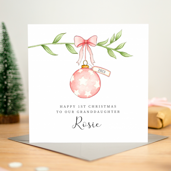 Personalised Girls First Christmas Card - 1st Christmas Card - Granddaughter, Niece, Daughter