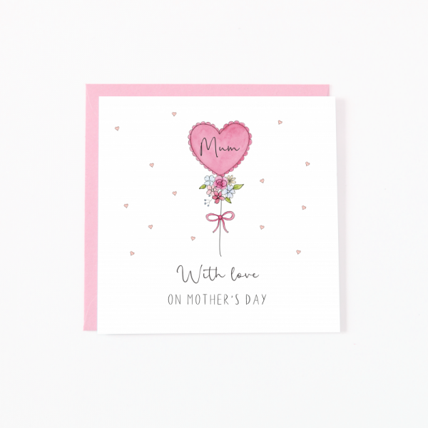 Personalised Mother's Day Card - Heart Balloon and Flowers