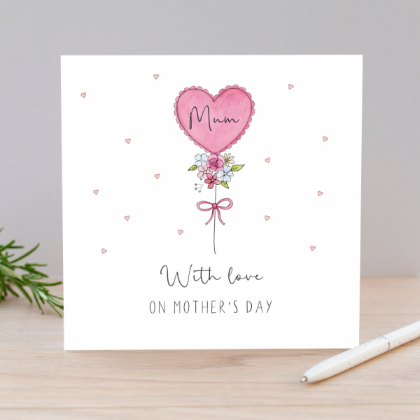 Personalised Mother's Day Card - Heart Balloon and Flowers