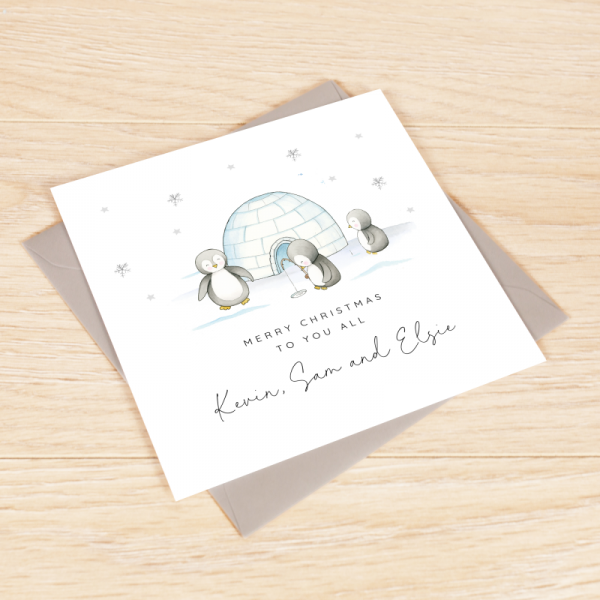 Personalised Family Christmas Card - To you all Penguins