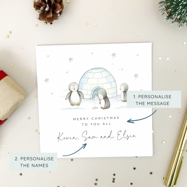 Personalised Family Christmas Card - To you all Penguins